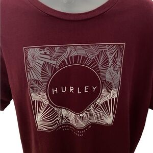 HURLEY Surf Tropical Hawaiian Maroon Tee Shirt Men L Large